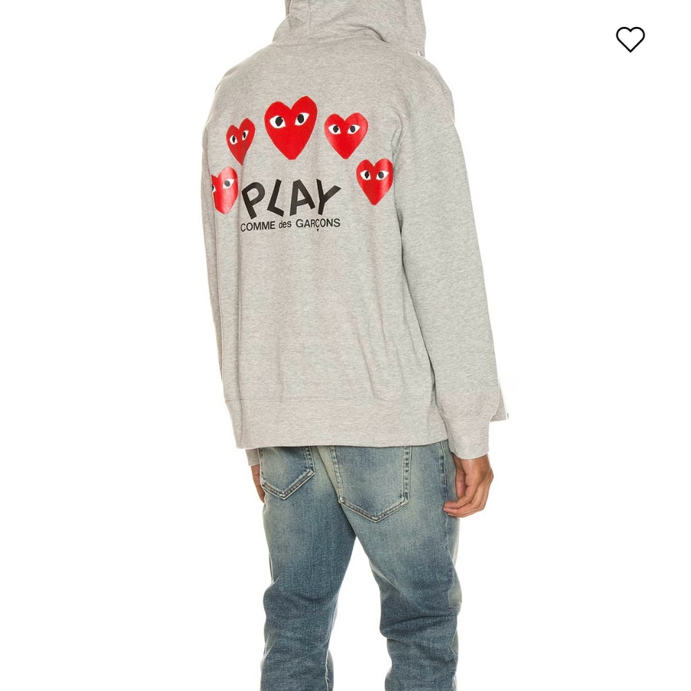 Comme Des Garcons Play Gray Sweater With Red Hearts